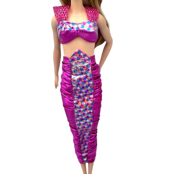 Mermaid Teresa Barbie1995 Fuchsia Glitter Mermaid Skirt Top Tail Set Outfit Only - Picture 2 of 12